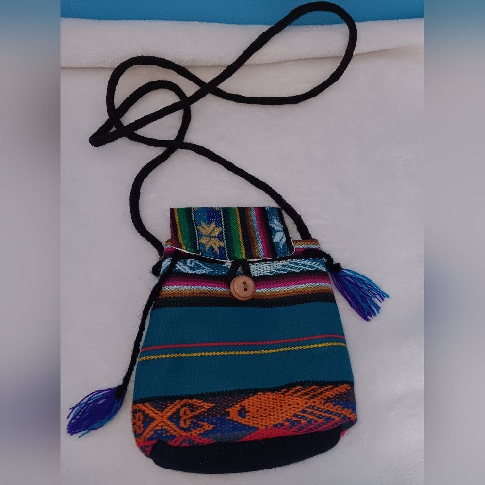 Vintage Style Woven Fabric Crossbody Bag Artisan Geometric Tribal Purse